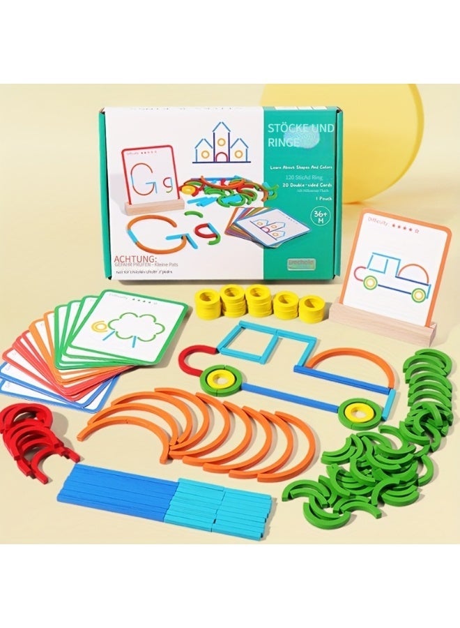 142-Piece Children's Wooden Creative Puzzle Building Blocks for Intellectual Development, Early Learning Educational Toys for Toddlers, Fine Motor Skills, Color Recognition, And Hands-On Abilities, Used for Shape Formation, Kindergarten Enlightenment Training, And Interest Cultivation Toys - Image 1
